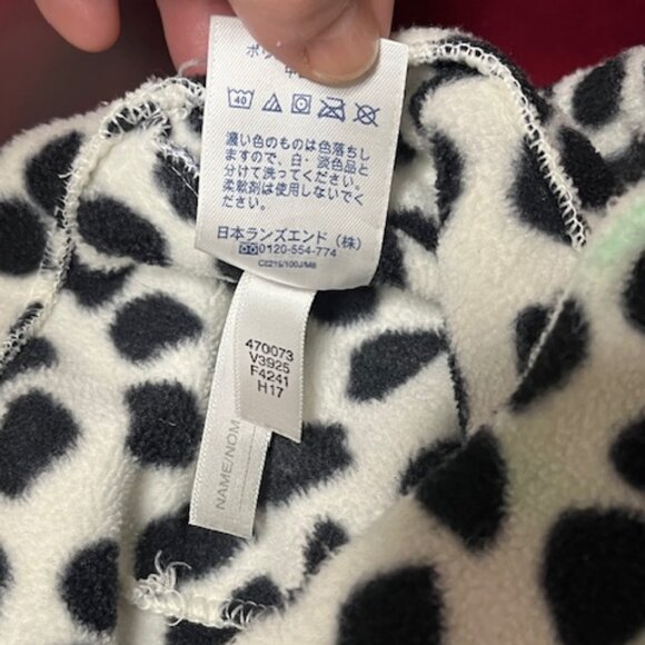 Lands' End White w/Black Spots Dalmatian Fleece Winter Hat w/Ties Pink Bow Med - Picture 15 of 16